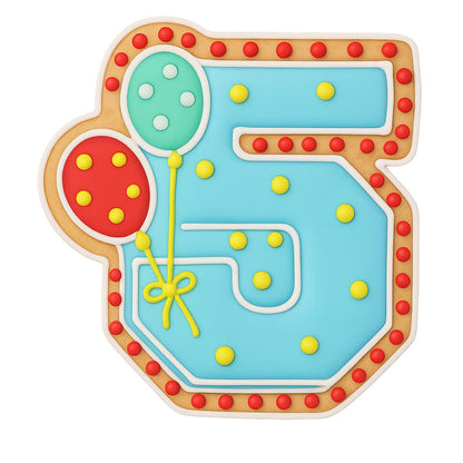 Mighty Gadget Number 5 with Balloons Cookie Cutter for 5 Year Old - 4x3.93" Birthday Celebration Mold (Random Color)