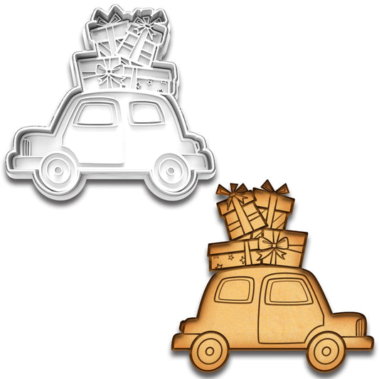 Holiday Car with Gifts Cookie Cutter & Stamp Set - 4.25x2.47 Inches, Festive Baking Fun
