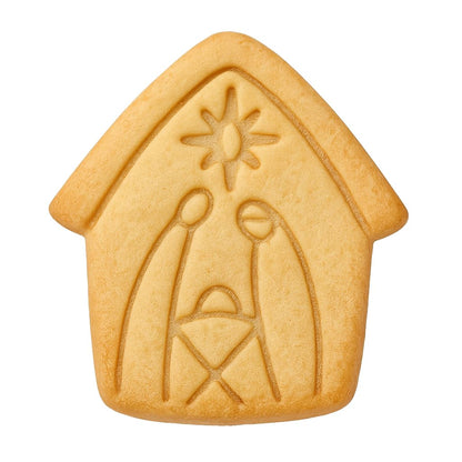 Mighty Gadget Nativity Scene Cookie Cutter & Stamp - 4x3.6" Festive Design for Christmas Baking (Random Color)