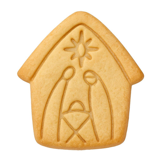 Mighty Gadget Nativity Scene Cookie Cutter & Stamp - 4x3.6" Festive Design for Christmas Baking (Random Color)
