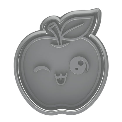 Kawaii Apple Cookie Cutter & Stamp 4x3.5" for Baking Fondant Clay Embosser