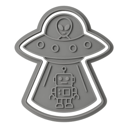 Mighty Gadget UFO & Robot Cookie Cutter & Stamp - 4x2.67" Whimsical Design for Galactic Baking (Random Color)