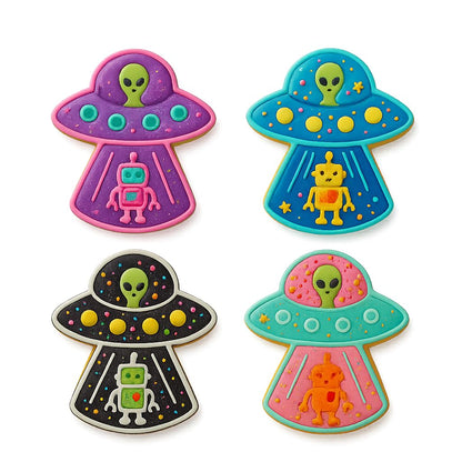 Mighty Gadget UFO & Robot Cookie Cutter & Stamp - 4x2.67" Whimsical Design for Galactic Baking (Random Color)