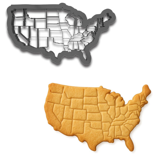 Mighty Gadget Realistic Detailed United States Map Cookie Cutter - Easy Push Design, Ideal for Geography Enthusiasts, Education, and Celebrations (3.25 x 4.75 inches)