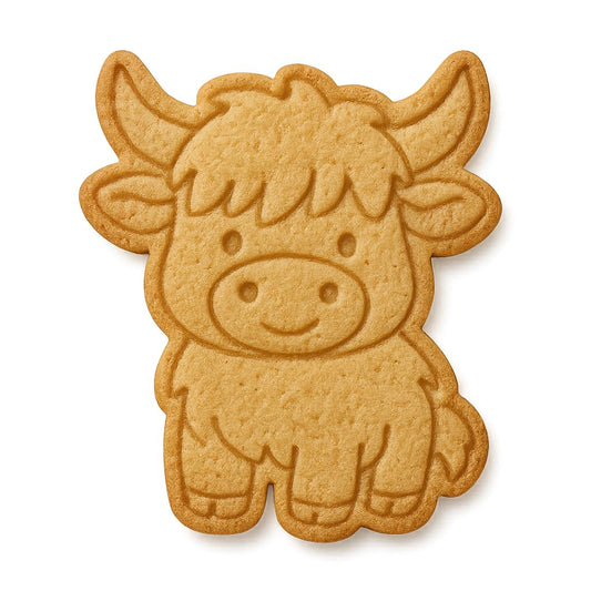 Mighty Gadget Happy Highland Cow Cookie Cutter & Stamp - 4x2.75" Cheerful Design for Joyful Baking (Random Color)