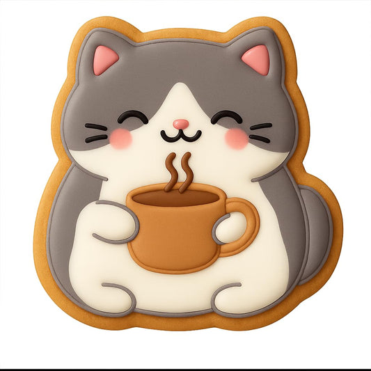 Kawaii Cat Holding Coffee Mug Cookie Cutter - 4x3.7" Fun Baking Design Set