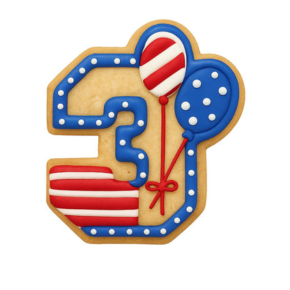 Mighty Gadget 3 Year Old Birthday Cookie Cutter - Number 3 with Balloons, 4x3.4” Baking Tool (Random Color)