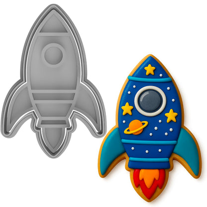 Space Rocket Cookie Cutter & Stamp 4x2.6" for Baking & Fondant Clay Embosser