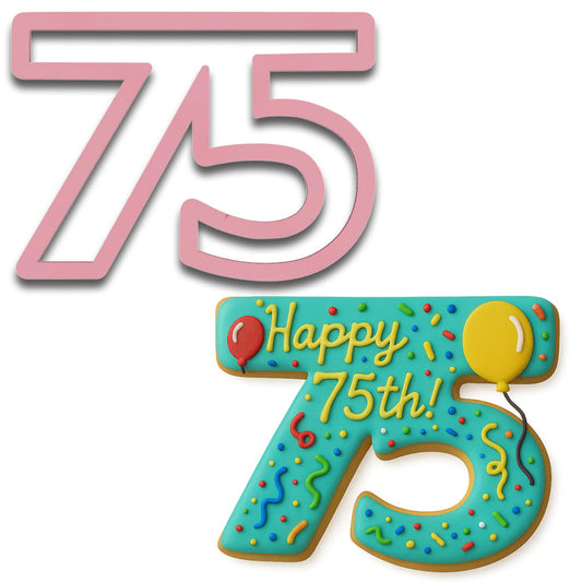 Pink Number 75 Cookie Cutter – 4x3" Baking Mold for 75th Birthdays & Anniversaries (Random Color)