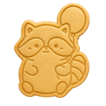 Kawaii Raccoon Holding A Balloon Cookie Cutter - 4x3.16" Fun Kids Baking Design