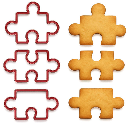 Jigsaw Puzzle Cookie Cutter Trio - 4x3", 4x2.2 & 4x2.2" (Random Color), Perfect for Unique Cookie Designs
