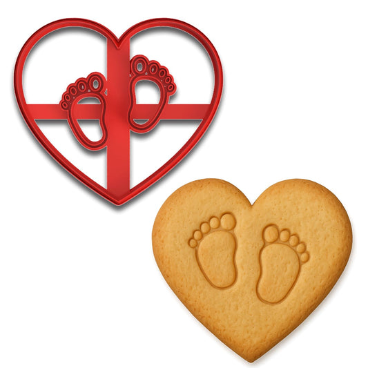 Baby Feet Heart Cookie Cutter & Stamp - 4x3.55 Inches, Newborn & Baby Shower Baking Tool