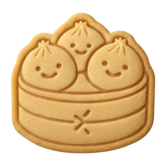 Mighty Gadget Smiling Baozi Basket Cookie Cutter & Stamp - 4x3.84" Fun Design for Dim Sum Lovers (Random Color)