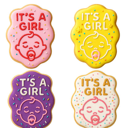 Mighty Gadget 'It's a Girl' Baby Face Cookie Cutter & Stamp - 4x2.9" Sweet Announcement for Gender Reveal Parties (Random Color)