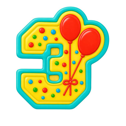 Mighty Gadget 3 Year Old Birthday Cookie Cutter - Number 3 with Balloons, 4x3.4” Baking Tool (Random Color)