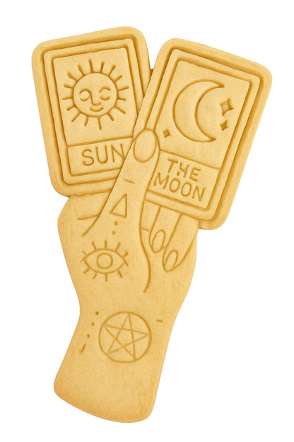 Tarot Hand with Sun & Moon Cards Cookie Cutter & Stamp 4x2.6" for Baking Clay
