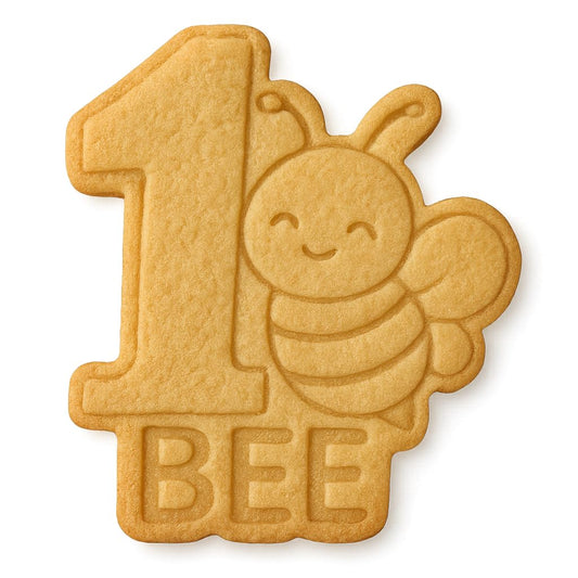 Mighty Gadget Number 1 with Smiling Bee Cookie Cutter & Stamp - 4x3.5" Adorable Design for First Birthday Baking (Random Color)