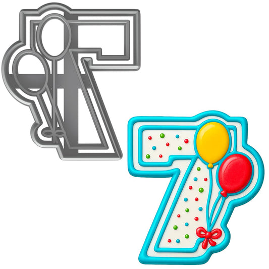 Mighty Gadget Number 7 with Balloons Cookie Cutter for 7 Year Old - 4x3.5" Birthday Celebration Mold (Random Color)