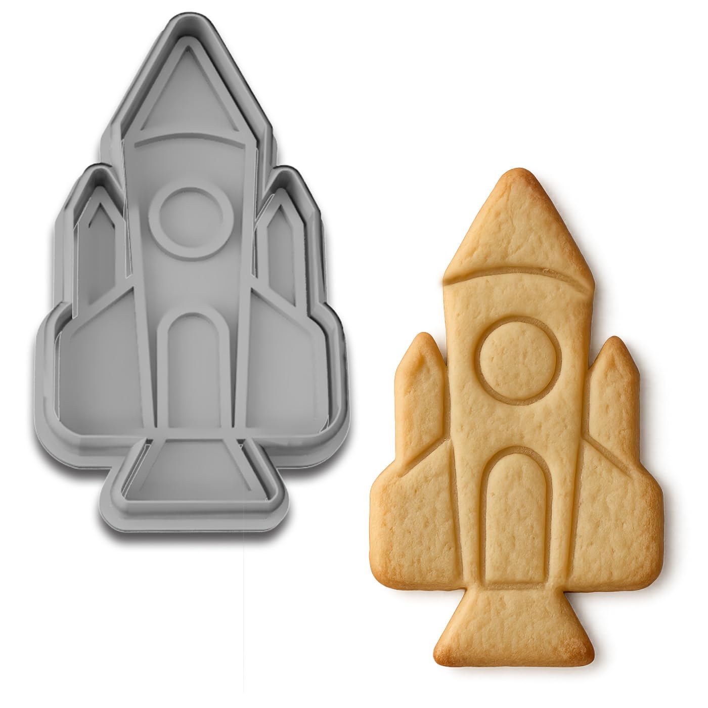 Space Rocket Cookie Cutter & Stamp 4x2.6" for Baking & Fondant Clay Embosser