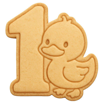 Mighty Gadget Birthday One Duck Cookie Cutter & Stamp - 4x3" Perfect for 1 Year Old Celebration (Random Color)