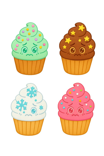 Shy Cupcake Face Cookie Cutter & Stamp 4x3" for Baking Fondant Clay Embosser