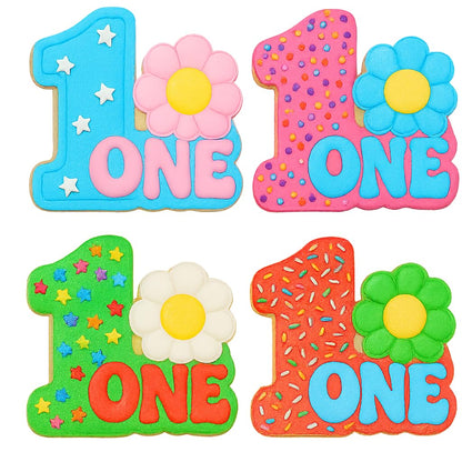 Mighty Gadget Number 1 with Retro Daisy Cookie Cutter & Stamp - 4x3.2" Fun Design for First Birthday (Random Color)