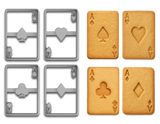 Poker Card Cookie Cutter Set – 4-Piece Ace Suits (Heart, Spade, Diamond, Club) – 4x2.6 Inches Each – Casino & Game Night Baking Tools