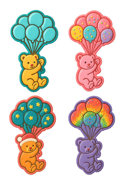 Mighty Gadget Flying Bear with Balloons Cookie Cutter & Stamp - 4x2.5" Sweet Element for Baby Celebrations (Random Color)