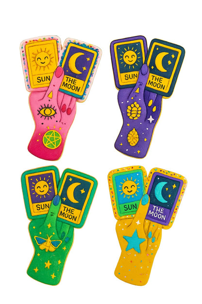 Tarot Hand with Sun & Moon Cards Cookie Cutter & Stamp 4x2.6" for Baking Clay