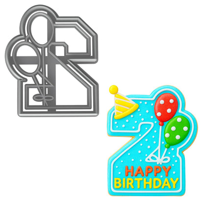 Mighty Gadget 2 Year Old Birthday Cookie Cutter - Number 2 with Balloons, 4x3.27” Baking Tool (Random Color)