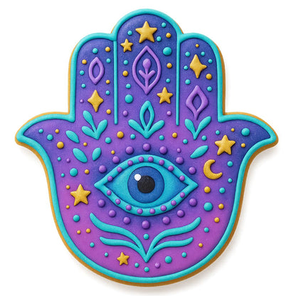 Mystic Hamsa Cookie Cutter with Evil Eye Design - 4x3.72", Spiritual Symbol for Cookies, Fondant & Crafts (Random Color)