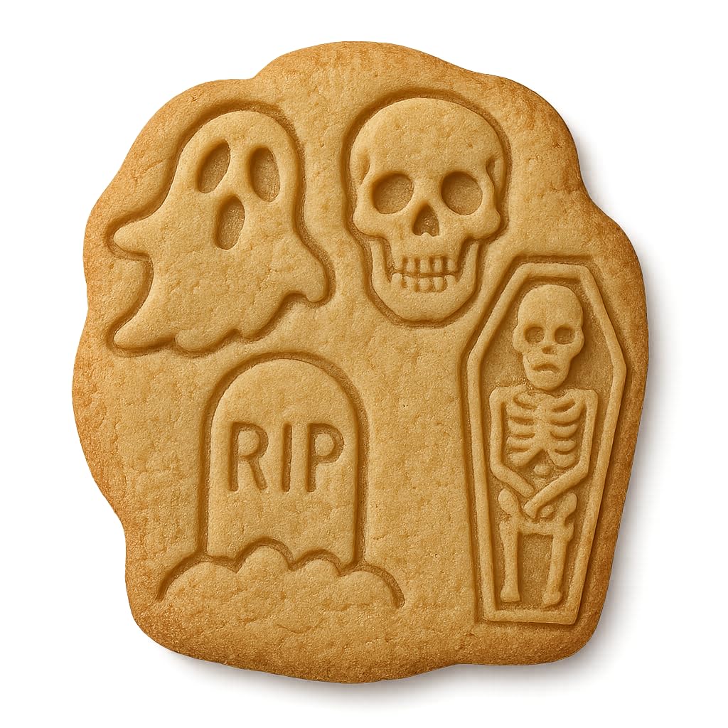 Mighty Gadget Halloween Ghost & Skull Cookie Cutter & Stamp - 4x3.5" Spooky Design for Trick-or-Treat Baking (Random Color)