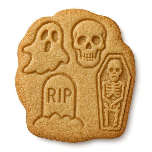 Mighty Gadget Halloween Ghost & Skull Cookie Cutter & Stamp - 4x3.5" Spooky Design for Trick-or-Treat Baking (Random Color)