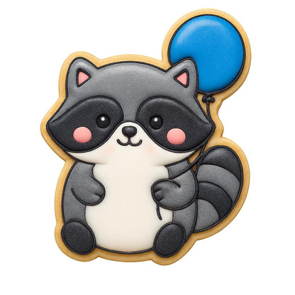 Kawaii Raccoon Holding A Balloon Cookie Cutter - 4x3.16" Fun Kids Baking Design