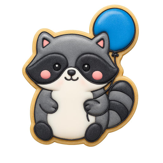 Kawaii Raccoon Holding A Balloon Cookie Cutter - 4x3.16" Fun Kids Baking Design