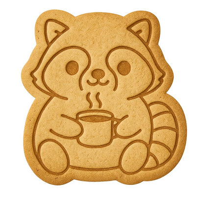 Kawaii Raccoon with Coffee Mug Cookie Cutter - 4x3.7" Fun Baking Design