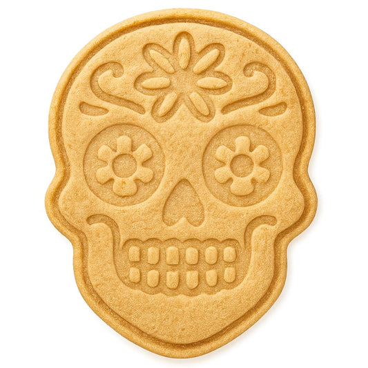 Mighty Gadget Floral Sugar Skull Cookie Cutter & Stamp - 4x2.8" Intricate Design for Dia de los Muertos Celebrations (Random Color)