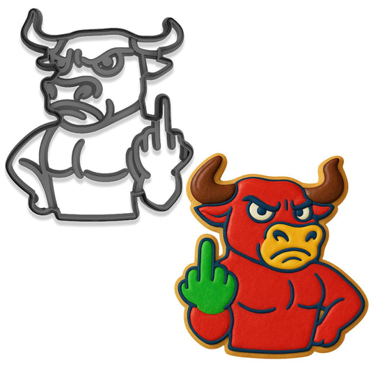Angry Bull Middle Finger Cookie Cutter - 4x3.4", Funny Farm Animal Adult Baking Mold (Random Color)