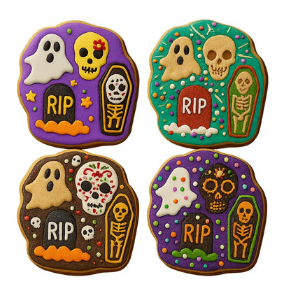 Mighty Gadget Halloween Ghost & Skull Cookie Cutter & Stamp - 4x3.5" Spooky Design for Trick-or-Treat Baking (Random Color)