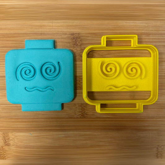 Detailed Toy Block Head Cookie Cutter (Confused Dizzy Face) - 3.5x3.3"