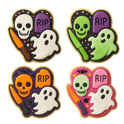Mighty Gadget Spooky Graveyard Scene Cookie Cutter & Stamp - 4x3.5" Perfect for Halloween Treats (Random Color)