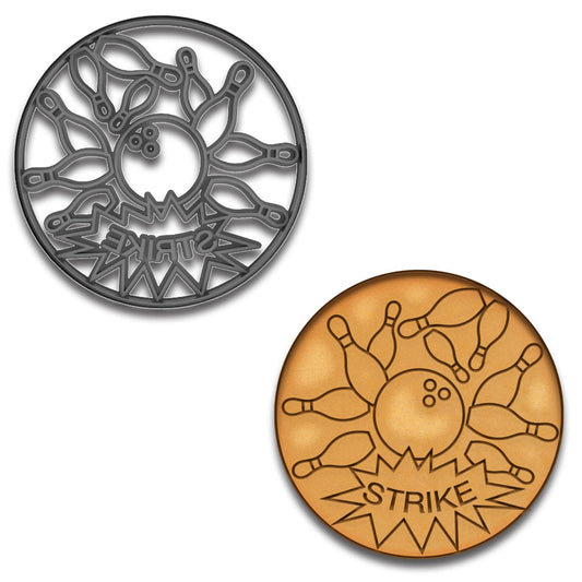 Bowling Strike Cookie Cutter & Stamp Set - 4x4", Fun Bowling Ball and Pins Design for Bakers (Random Color)