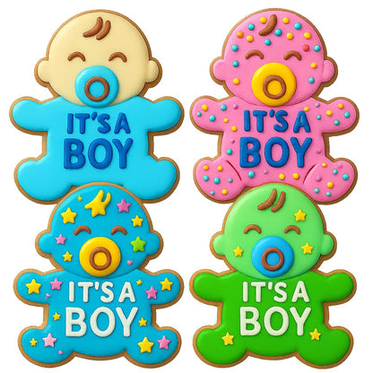 Mighty Gadget It's a Boy Baby Cookie Cutter & Stamp - 4x3" Adorable Shape for Baby Showers (Random Color)