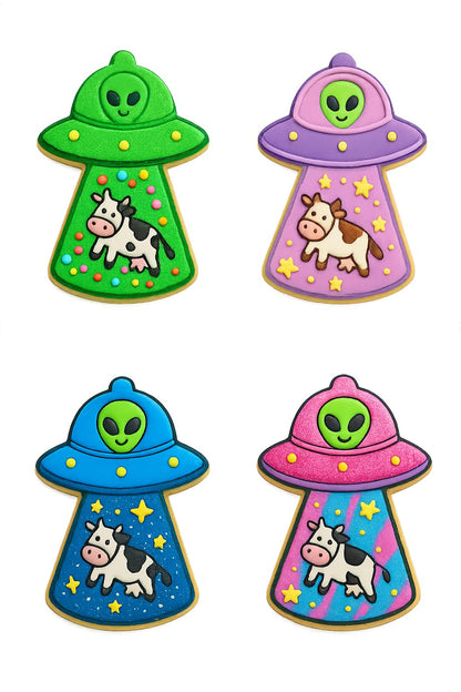 Mighty Gadget Alien with Cow Cookie Cutter & Stamp - 4x2.8" Fun Design for Space-Themed Parties (Random Color)
