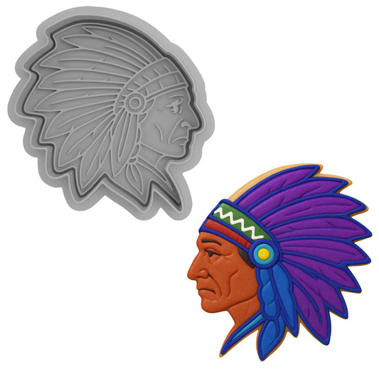 Mighty Gadget Native American Chief Cookie Cutter & Stamp - 4x3.59 Inches, Tribal Headdress Design (Random Color)