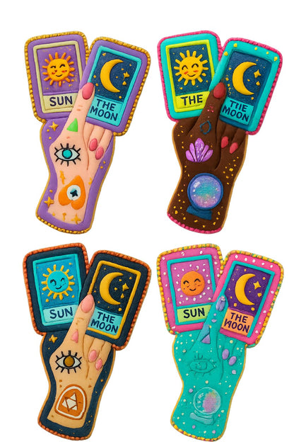 Tarot Hand with Sun & Moon Cards Cookie Cutter & Stamp 4x2.6" for Baking Clay