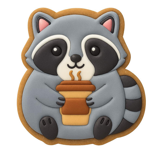 Kawaii Raccoon with Hot Drink Cookie Cutter - 4x3.6" Fun Baking Design