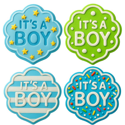 Mighty Gadget It's a Boy Cookie Cutter & Stamp - 4x4" Embossed Text for Baby Showers (Random Color)