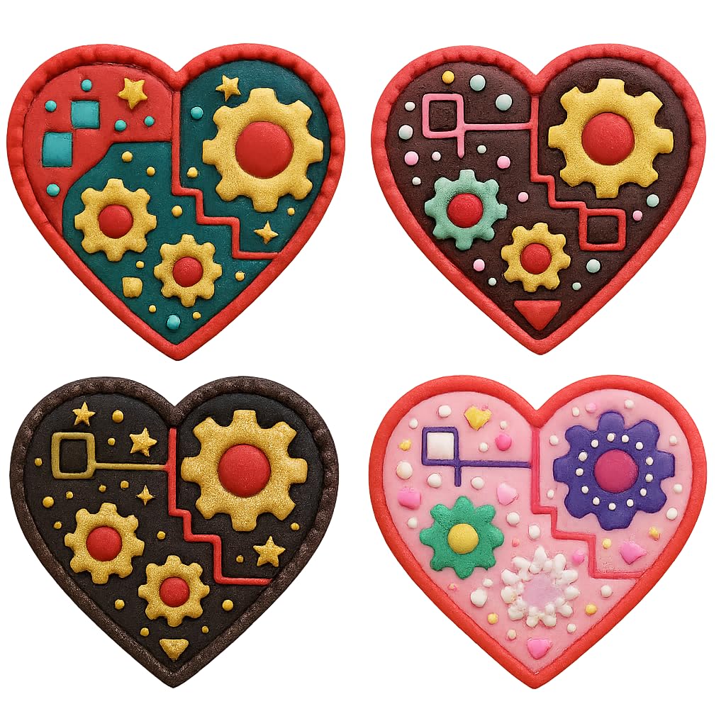 Steampunk Heart with Gears Cookie Cutter & Stamp 4x3.7" for Baking Fondant Clay