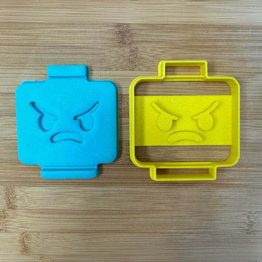 Detailed Toy Block Head Cookie Cutter (Angry Face) - 3.5x3.3"